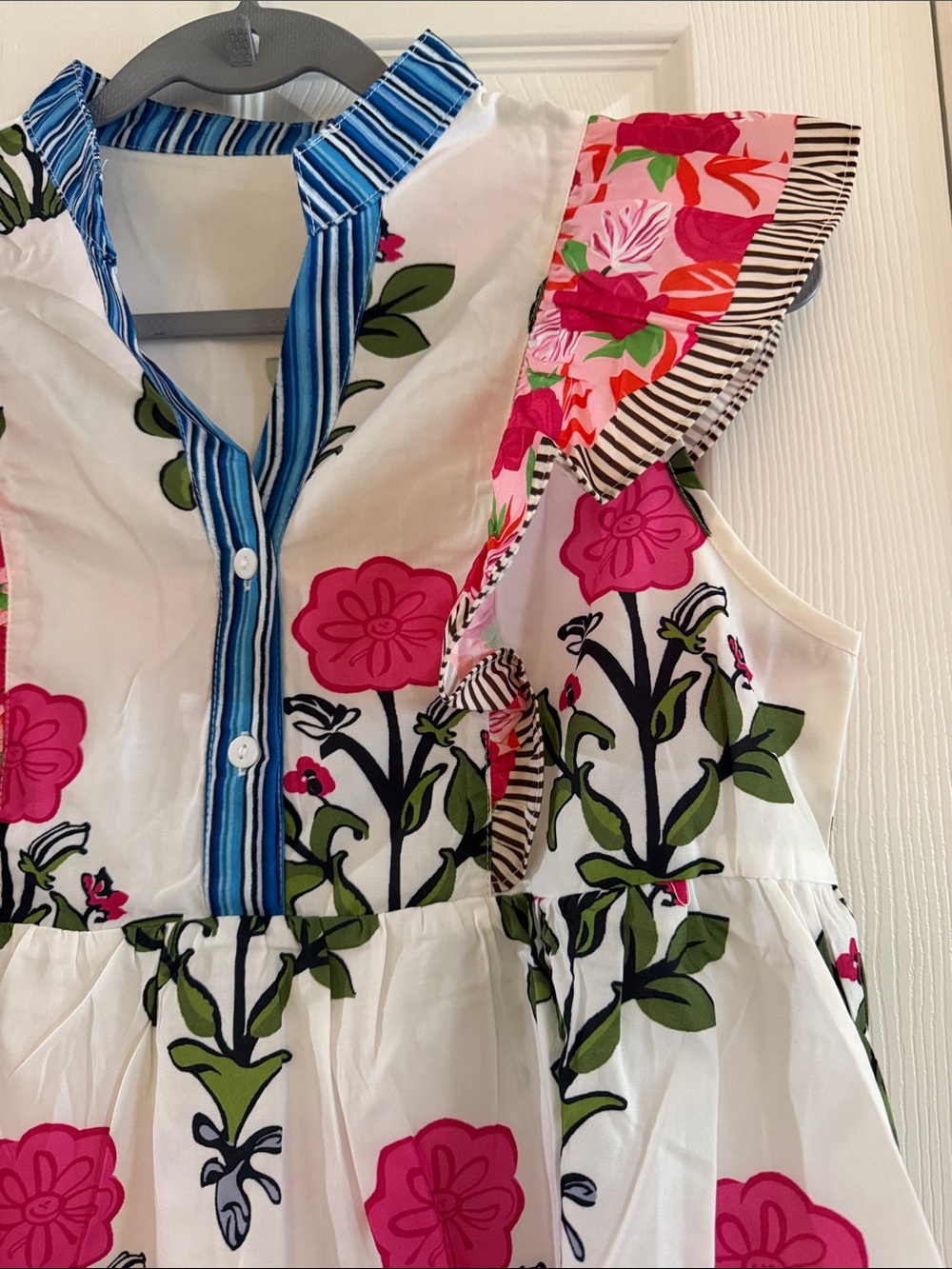 Women’s Floral Ruffle Top - White with Pink Flowers - Picture 5 of 10